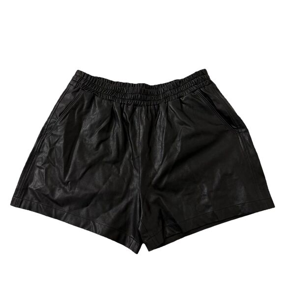 Amanda Uprichard Pants - Amanda Uprichard Shorts Medium Black Faux Leather Pull On Elastic Waist Soft
